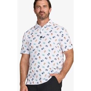 Bad Birdie Core Golf Polo Mens 2XL Crushable Beer Can All Over Print Pattern NWT